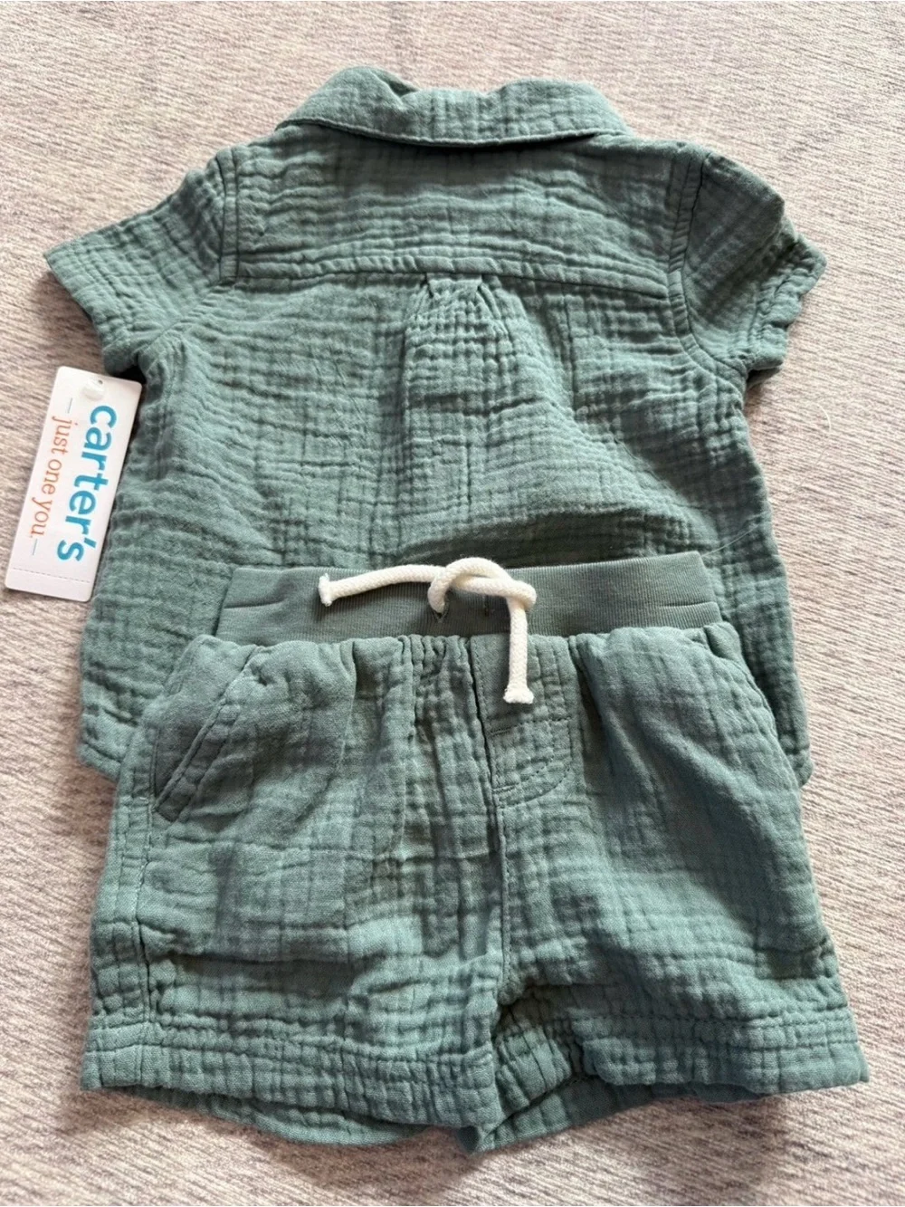 Carter's Green Gauze Two-Piece Shirt and Shorts Set